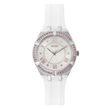 Guess Sparkling Silver Dial White Rubber Strap Watch For Women - GW0032L1