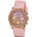 Guess Sparkling Chronograph Crystals Pink Dial Pink Silicone Strap Watch For Women - GW0032L4