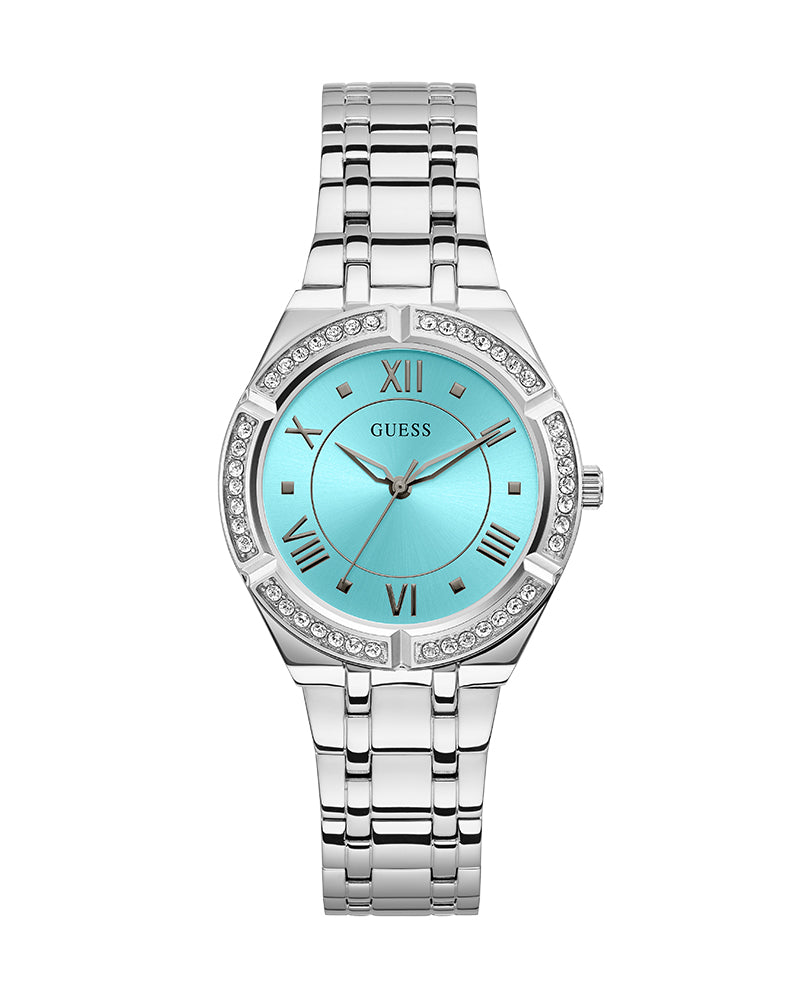  Shop Authentic Guess Cosmo Diamonds Turquoise Dial Silver Steel Strap Watch for Women - GW0033L7 - Luxxuri