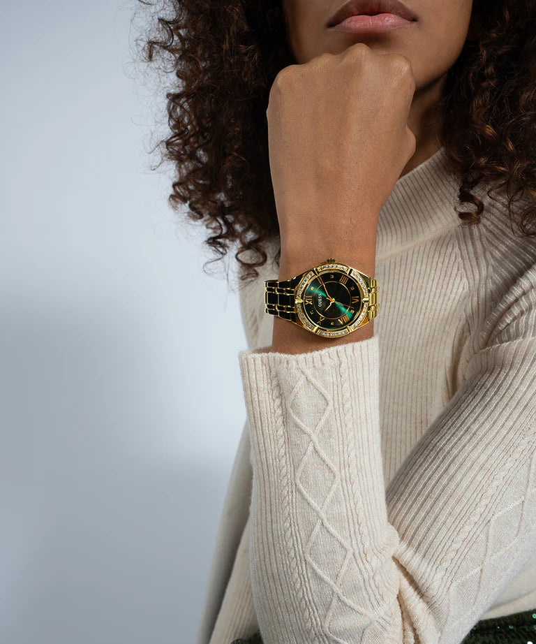  Shop Authentic Guess Cosmo Diamonds Green Dial Gold Steel Strap Watch for Women - GW0033L8 - Luxxuri