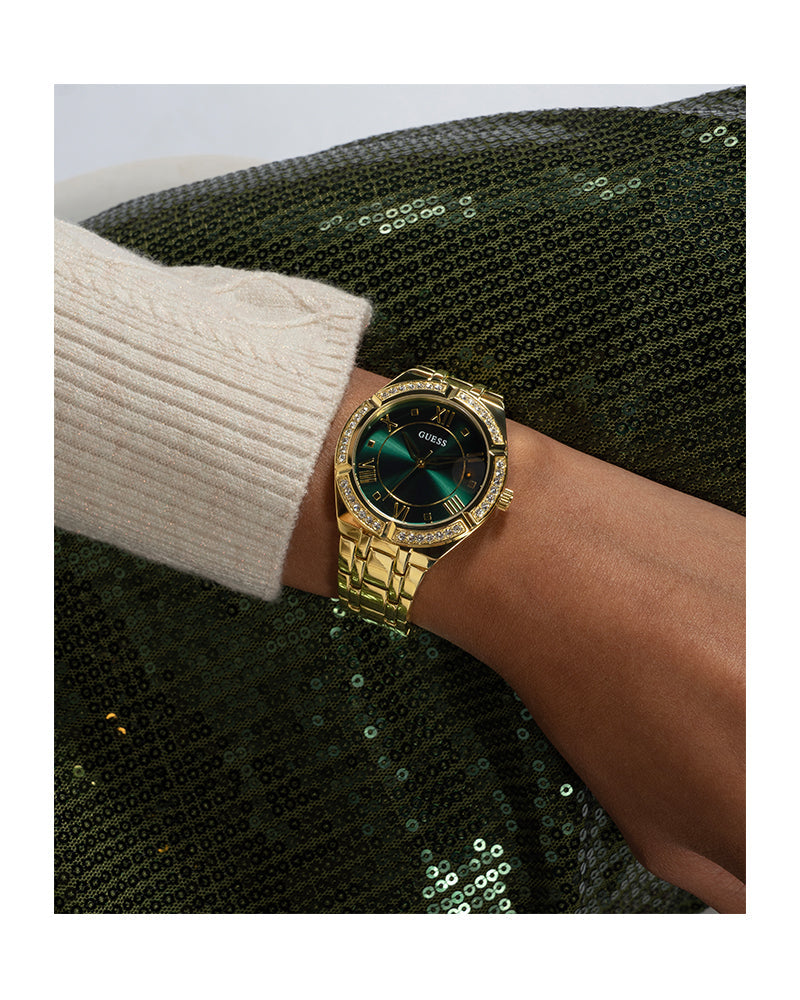  Shop Authentic Guess Cosmo Diamonds Green Dial Gold Steel Strap Watch for Women - GW0033L8 - Luxxuri