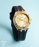  Shop Authentic Guess Cosmo Diamonds Gold Dial Black Rubber Strap Watch for Women - GW0034L1 - Luxxuri