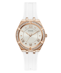 Guess Cosmo Diamonds Silver Dial White Rubber Strap Watch for Women - GW0034L2