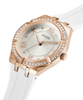 Guess Cosmo Diamonds Silver Dial White Rubber Strap Watch for Women - GW0034L2