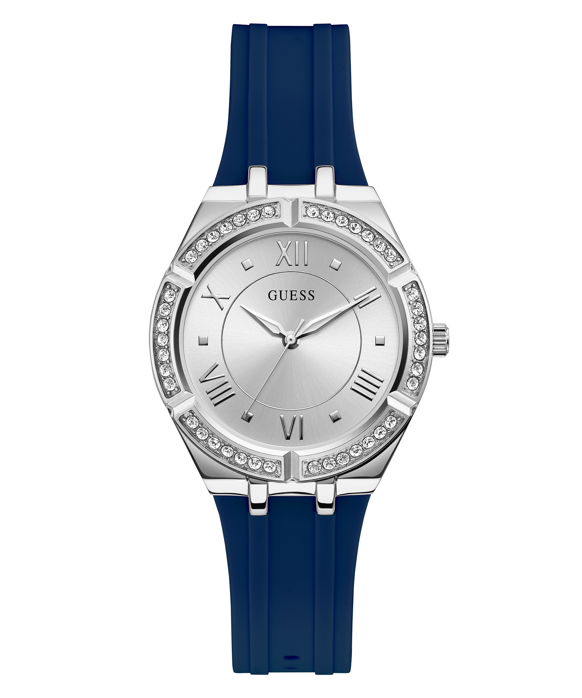  Shop Authentic Guess Cosmo Diamonds Silver Dial Blue Rubber Strap Watch for Women - GW0034L5 - Luxxuri