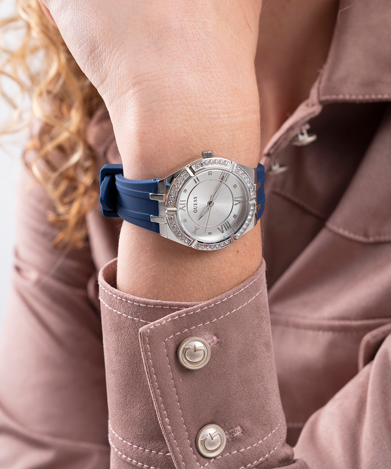  Shop Authentic Guess Cosmo Diamonds Silver Dial Blue Rubber Strap Watch for Women - GW0034L5 - Luxxuri