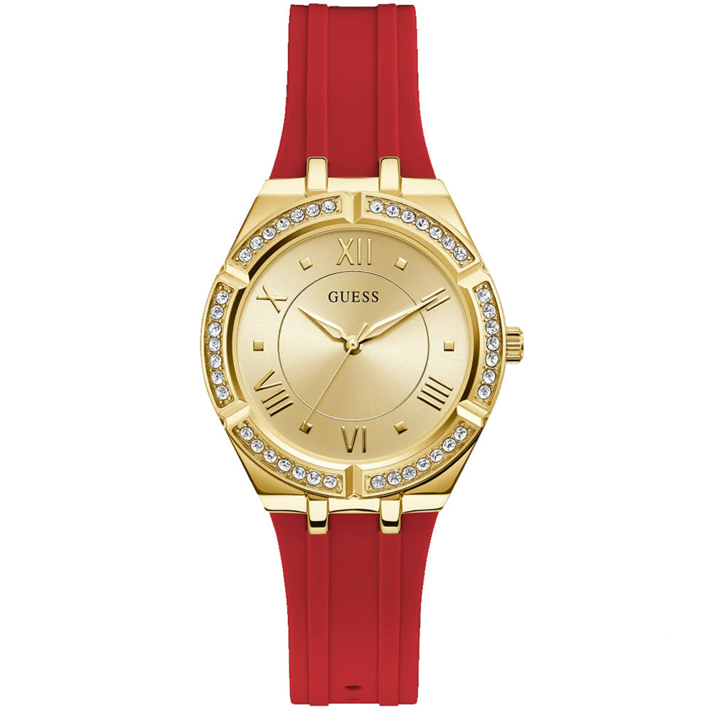  Shop Authentic Guess Cosmo Diamonds Gold Dial Red Rubber Strap Watch for Women - GW0034L6 - Luxxuri