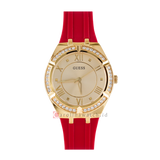  Shop Authentic Guess Cosmo Diamonds Gold Dial Red Rubber Strap Watch for Women - GW0034L6 - Luxxuri