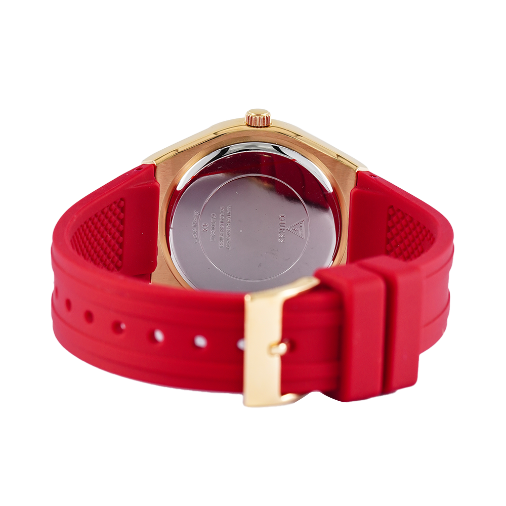 Guess Cosmo Diamonds Gold Dial Red Rubber Strap Watch for Women - GW0034L6