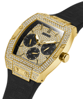 Guess Phoenix Multifunction Crystals Gold Dial Black Silicone Strap Watch For Men - GW0048G2