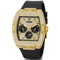 Guess Phoenix Multifunction Crystals Gold Dial Black Silicone Strap Watch For Men - GW0048G2