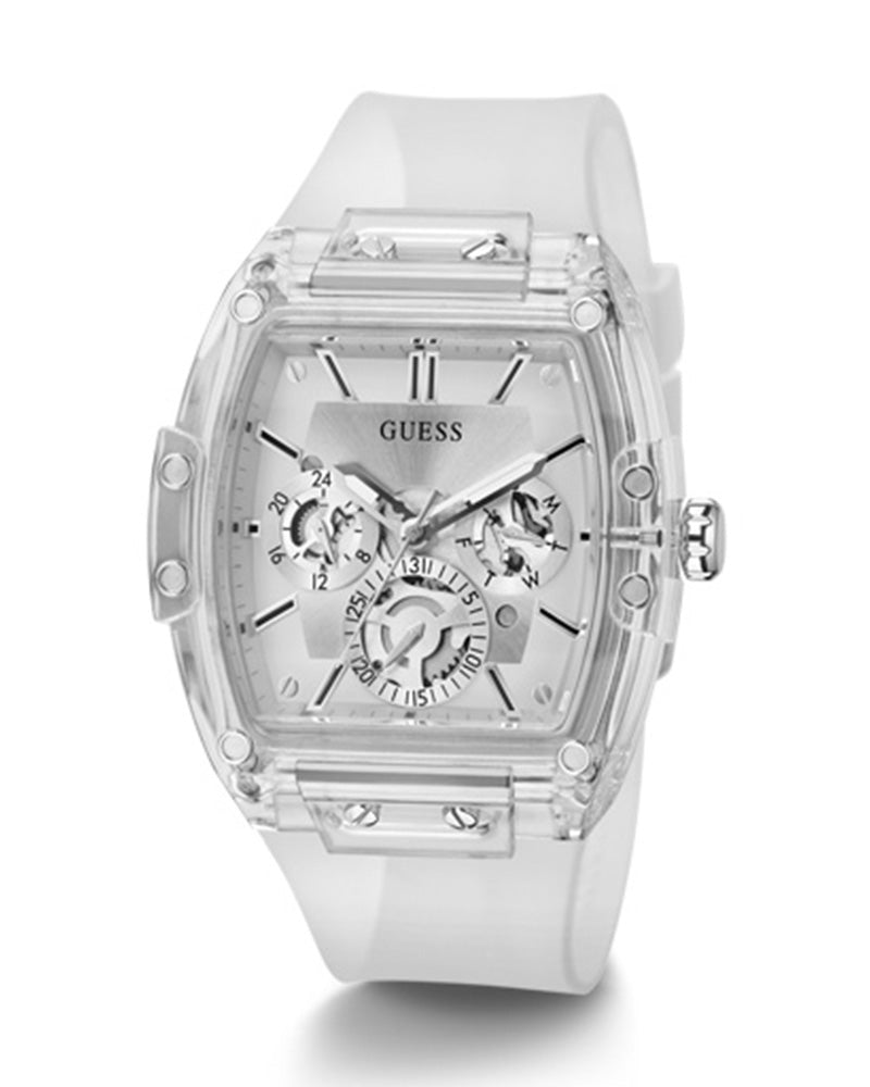 Guess Phoenix Multi Function Silver Dial White Rubber Strap Watch for Men - GW0203G1