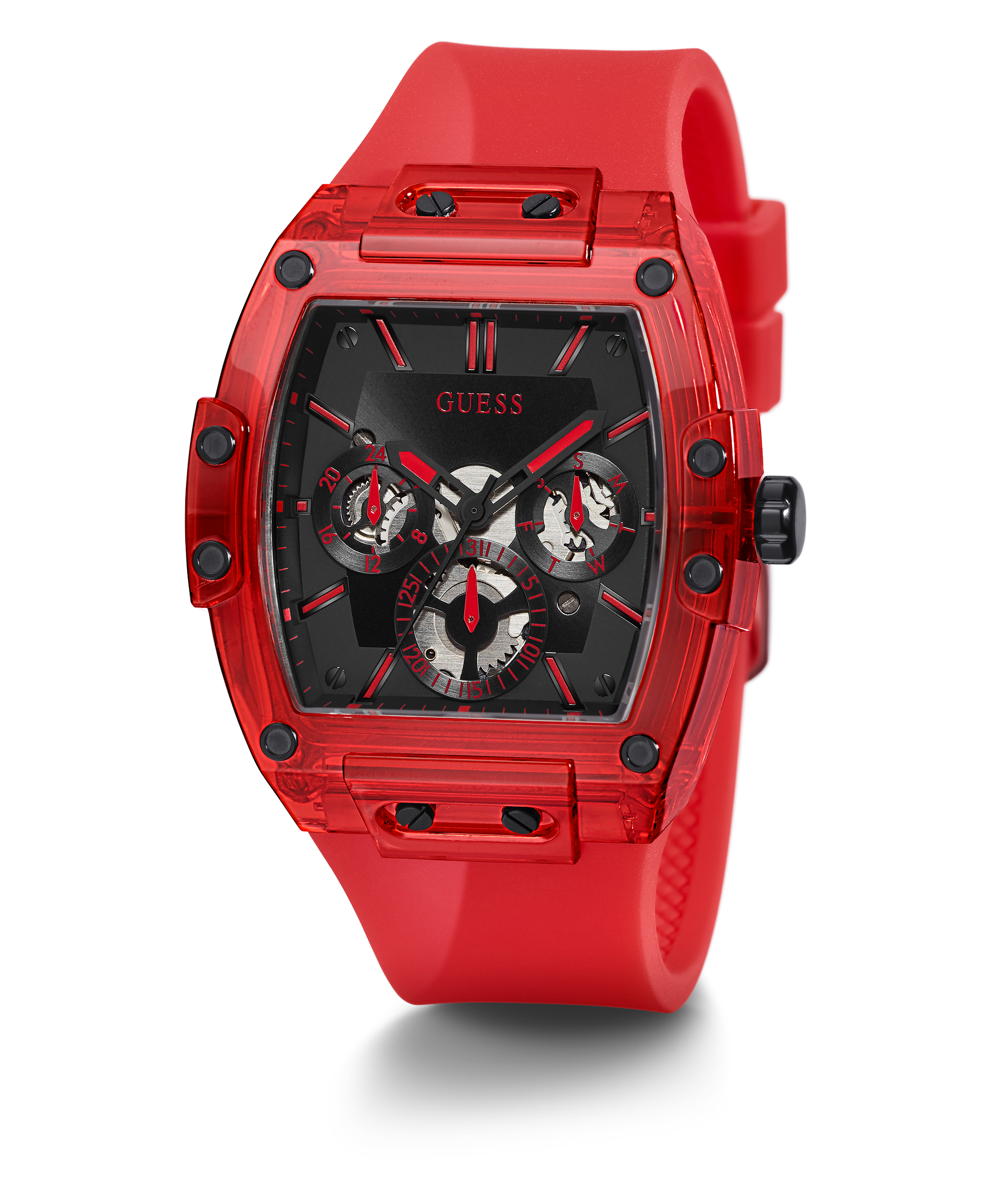Guess Phoenix Multifunction Black Dial Red Rubber Strap Watch for Men - GW0203G5
