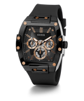 Guess Phoenix Multifunction Black Dial Black Silicone Strap Watch For Men - GW0203G8