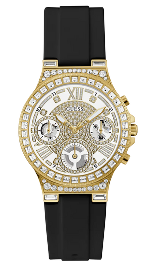  Shop Authentic Guess Moonlight Crystals Silver Dial Black Silicone Strap Watch For Women - GW0257L1 - Luxxuri