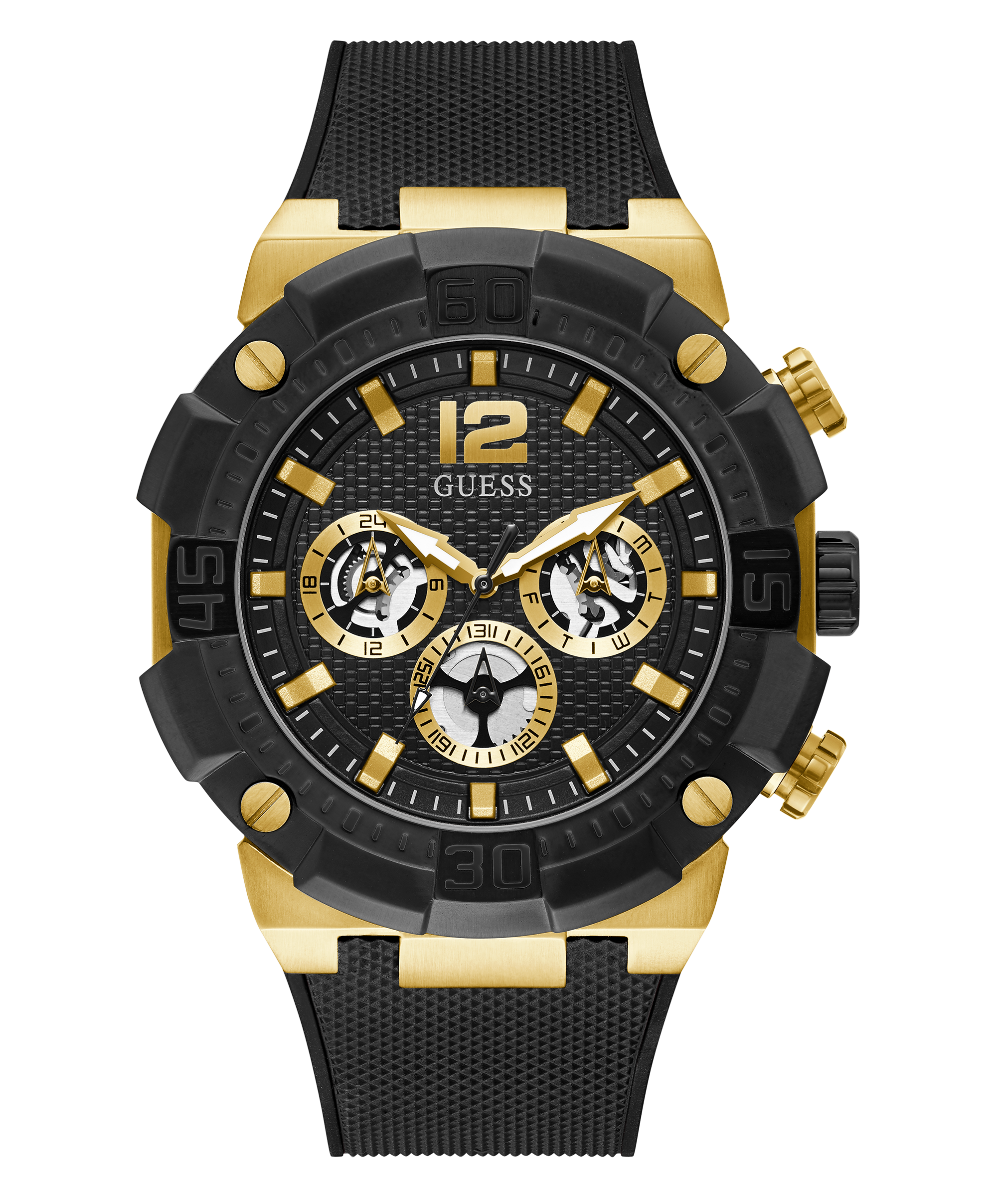 Guess Navigator Chronograph Black Dial Black Rubber Strap Watch for Men - GW0264G3