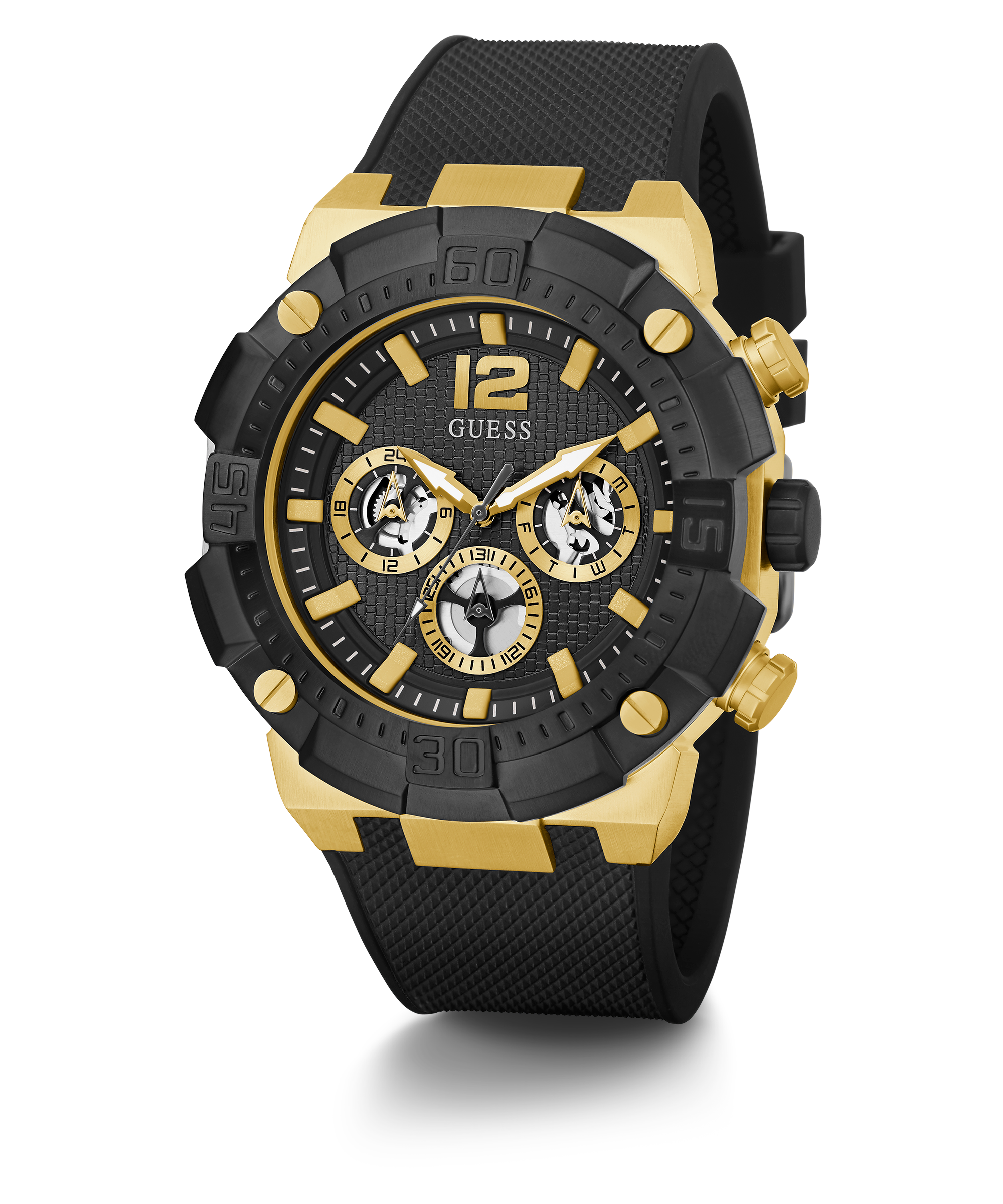 Guess Navigator Chronograph Black Dial Black Rubber Strap Watch for Men - GW0264G3