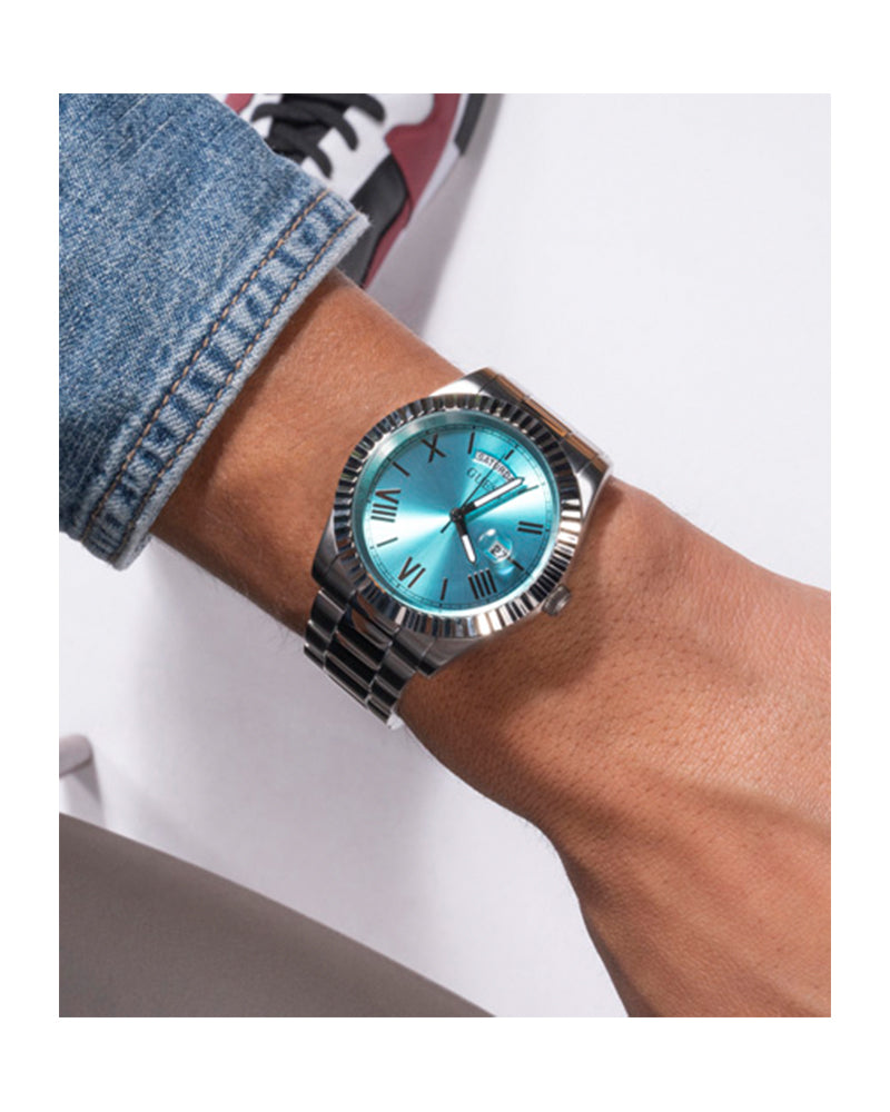  Shop Authentic Guess Connoisseur Turquoise Dial Silver Steel Strap Watch for Men - GW0265G11 - Luxxuri