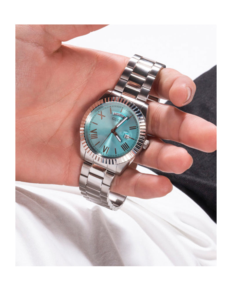  Shop Authentic Guess Connoisseur Turquoise Dial Silver Steel Strap Watch for Men - GW0265G11 - Luxxuri
