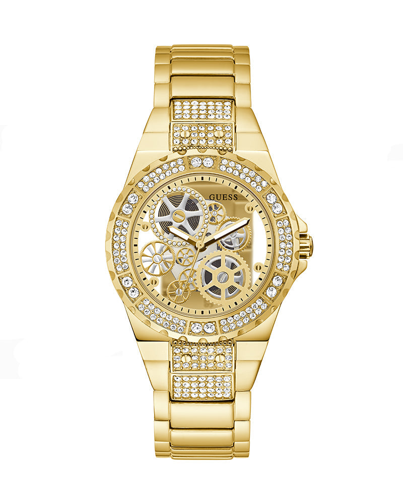  Shop Authentic Guess Viva Diamonds Gold Dial Gold Steel Strap Watch for Women - W0111L2 - Luxxuri
