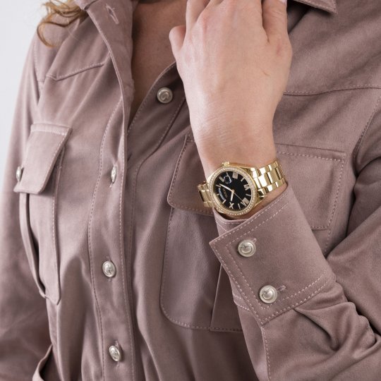  Shop Authentic Guess Luna Diamonds Black Dial Gold Steel Strap Watch for Women - GW0307L2 - Luxxuri