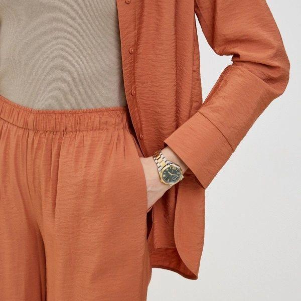 Guess Luna Quartz Green Dial Two Tone Steel Strap Watch For Women - GW0308L5