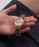  Shop Authentic Guess Moonlight Multi Function Diamonds Gold Dial Gold Steel Strap Watch for Women - GW0320L2 - Luxxuri