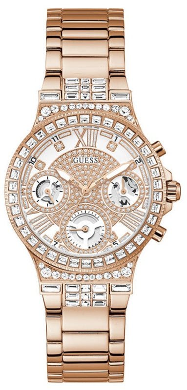  Shop Authentic Guess Moonlight Multi Function Diamonds White Dial Rose Gold Steel Strap Watch for Women - GW0320L3 - Luxxuri