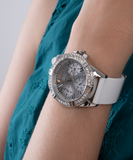  Shop Authentic Guess Frontier Diamonds Silver Dial White Rubber Strap Watch For Women - W1160L4 - Luxxuri