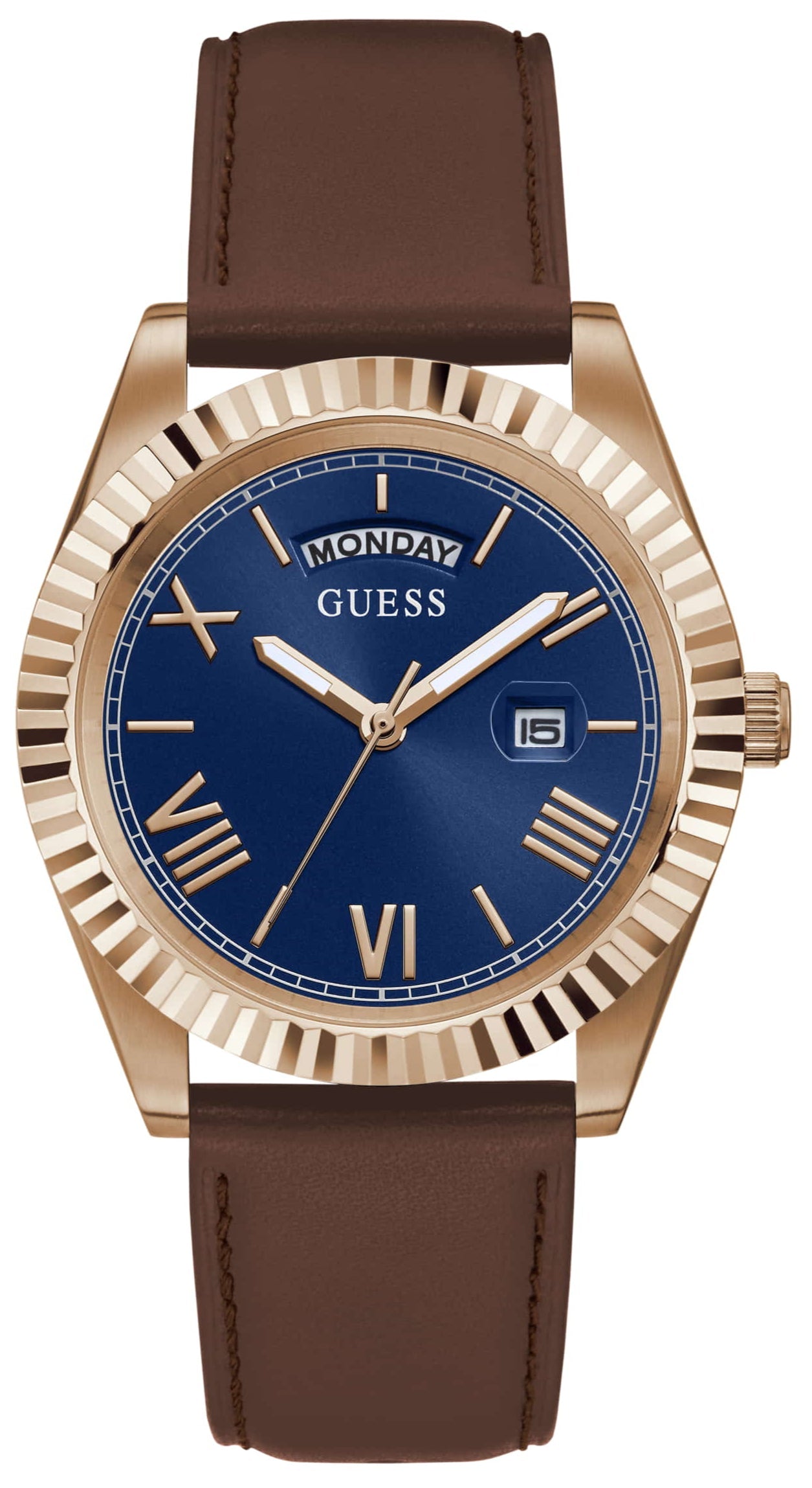  Shop Authentic Guess Connoisseur Blue Dial Brown Leather Strap Watch For Men - GW0353G2 - Luxxuri
