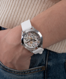  Shop Authentic Guess Wanderlust Crystals Silver Dial White Rubber Strap Watch for Women - W1059L1 - Luxxuri