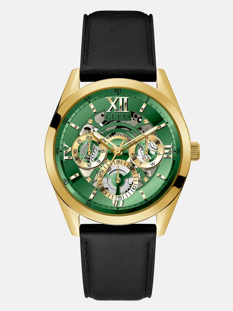  Shop Authentic Guess Multifunction Chronograph Green Dial Black Leather Strap Watch For Men - GW0389G7 - Luxxuri