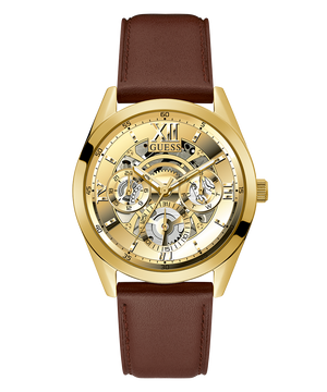  Shop Authentic Guess Multifunction Chronograph Gold Dial Brown Leather Strap Watch For Men - GW0389G5 - Luxxuri