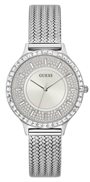  Shop Authentic Guess Soiree Diamonds Silver Dial Silver Mesh Bracelet Watch for Women - GW0402L1 - Luxxuri