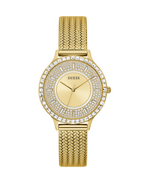  Shop Authentic Guess Soiree Diamonds Gold Dial Gold Mesh Bracelet Watch for Women - GW0402L2 - Luxxuri