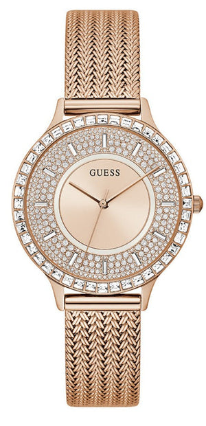  Shop Authentic Guess Soiree Diamonds Rose Gold Dial Rose Gold Mesh Bracelet Watch for Women - GW0402L3 - Luxxuri
