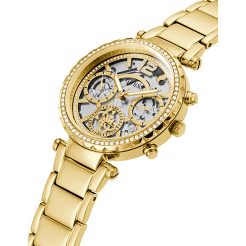 Guess Solstice Diamonds Gold Dial Gold Steel Strap Watch for Women - GW0403L2