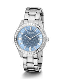  Shop Authentic Guess Glitter Burst Diamonds Blue Dial Silver Steel Strap Watch for Women - GW0405L1 - Luxxuri
