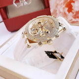  Shop Authentic Guess Heiress Diamonds Gold Dial White Rubber Strap Watch for Women - GW0407L2 - Luxxuri