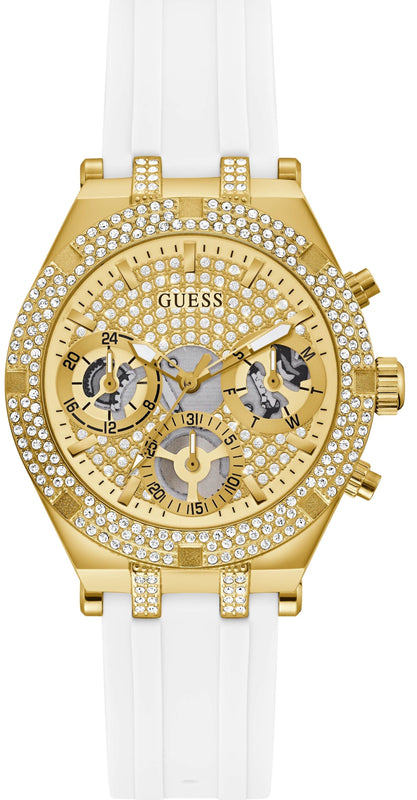  Shop Authentic Guess Heiress Diamonds Gold Dial White Rubber Strap Watch for Women - GW0407L2 - Luxxuri
