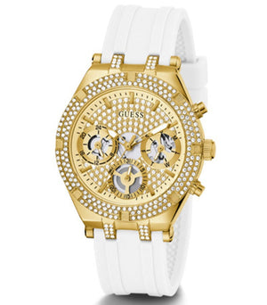  Shop Authentic Guess Heiress Diamonds Gold Dial White Rubber Strap Watch for Women - GW0407L2 - Luxxuri