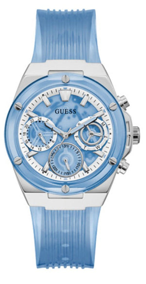  Shop Authentic Guess Athena Active Life Clear White Dial Blue Rubber Strap Watch for Women - GW0409L1 - Luxxuri