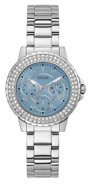  Shop Authentic Guess Crown Jewel Diamonds Blue Dial Silver Steel Strap Watch for Women - GW0410L1 - Luxxuri