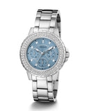  Shop Authentic Guess Crown Jewel Diamonds Blue Dial Silver Steel Strap Watch for Women - GW0410L1 - Luxxuri