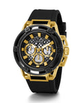  Shop Authentic Guess Matrix Multifunction Gold Dial Black Rubber Strap Watch For Men - GW0423G2 - Luxxuri