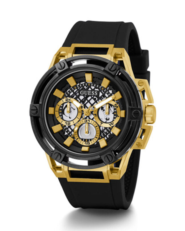  Shop Authentic Guess Matrix Multifunction Gold Dial Black Rubber Strap Watch For Men - GW0423G2 - Luxxuri
