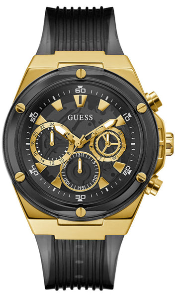  Shop Authentic Guess Poseidon Chronograph Black Dial Black Silicone Strap Watch For Men - GW0425G1 - Luxxuri