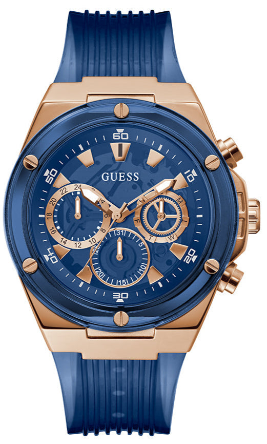  Shop Authentic Guess Poseidon Chronograph Blue Dial Blue Silicone Strap Watch For Men - GW0425G3 - Luxxuri