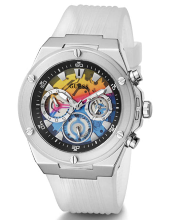  Shop Authentic Guess Poseidon Chronograph Rainbow Dial White Silicone Strap Watch For Men - GW0425G4 - Luxxuri