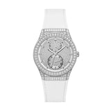  Shop Authentic Guess Princess Crystals Silver Dial White Silicone Strap Watch For Women - GW0439L1 - Luxxuri